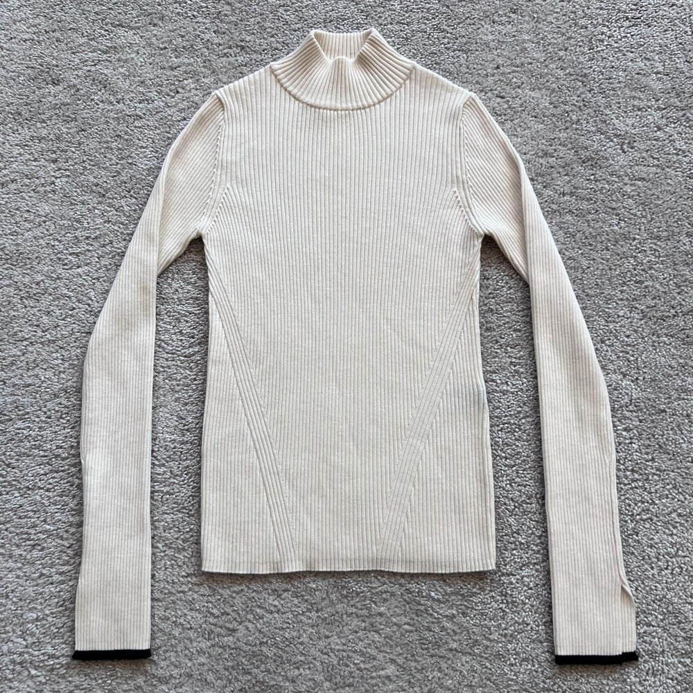 Eleven Six Ribbed Turtleneck Sweater Womens S White Wool Cashmere Knit Pullover